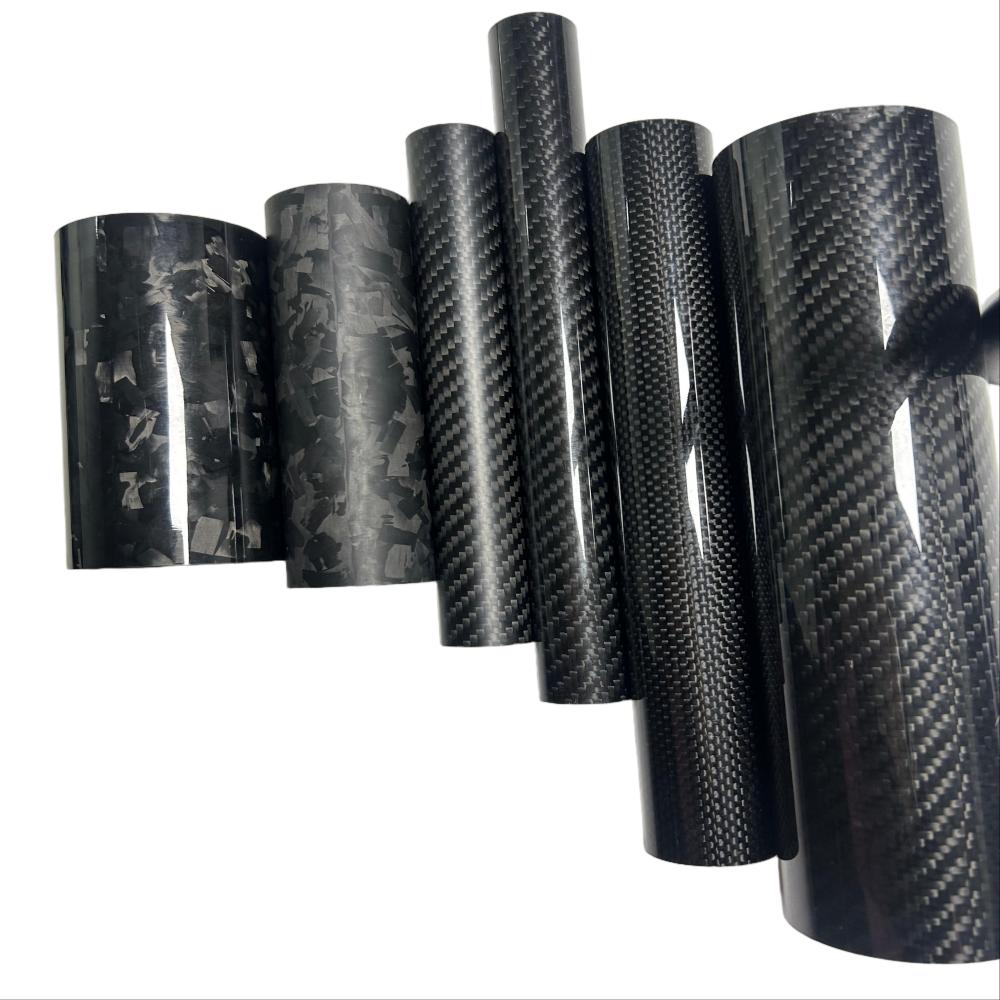 Black carbon weave round tube close up